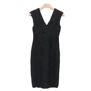 Anthrolopologie Adrianna Papell Dress 6 Black Sleeveless Sheath Tiered Ruffle